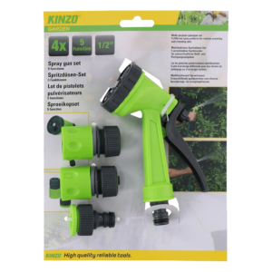 KINZO GARDEN Σετ Πιστόλι Ποτίσματος με 5 Λειτουργίες, 4 Τεμαχίων και 2 Συνδέσμους